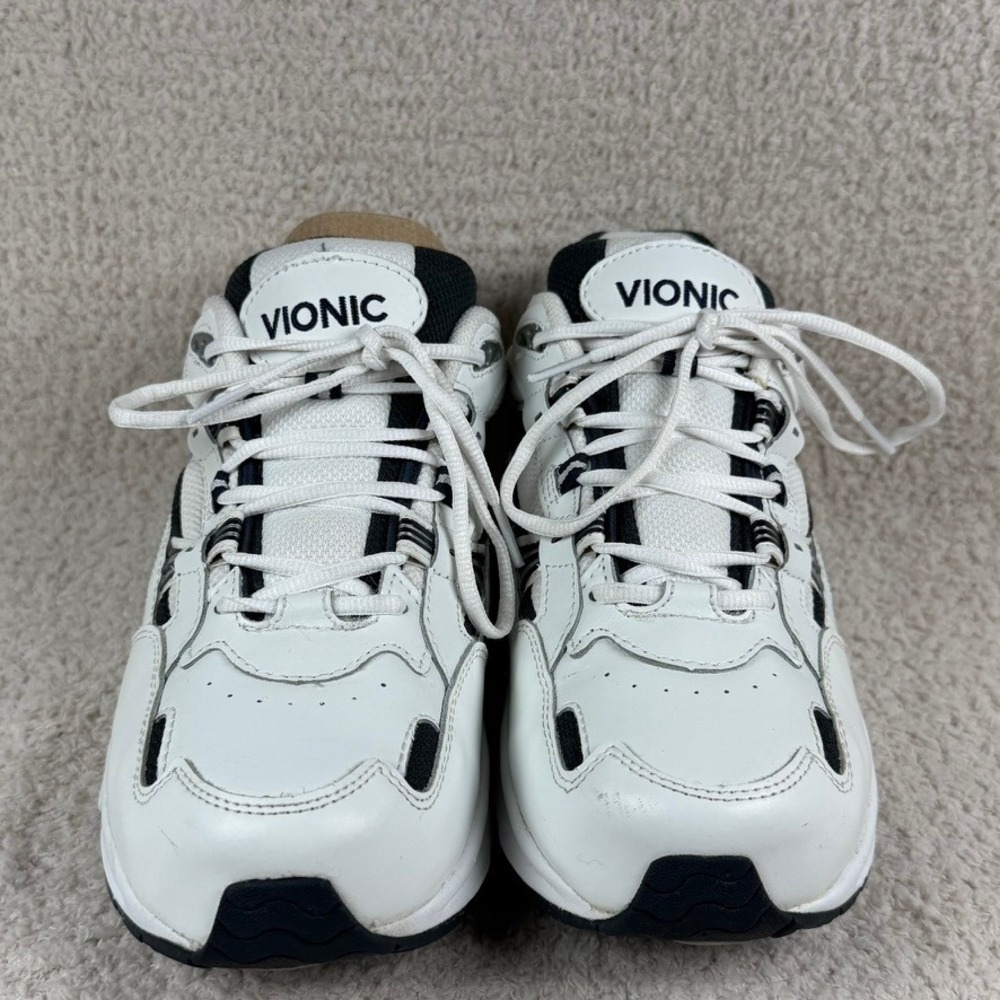Vionic Walker Mens White Black Leather Athletic Walking Shoes 11.5 Orthopedic